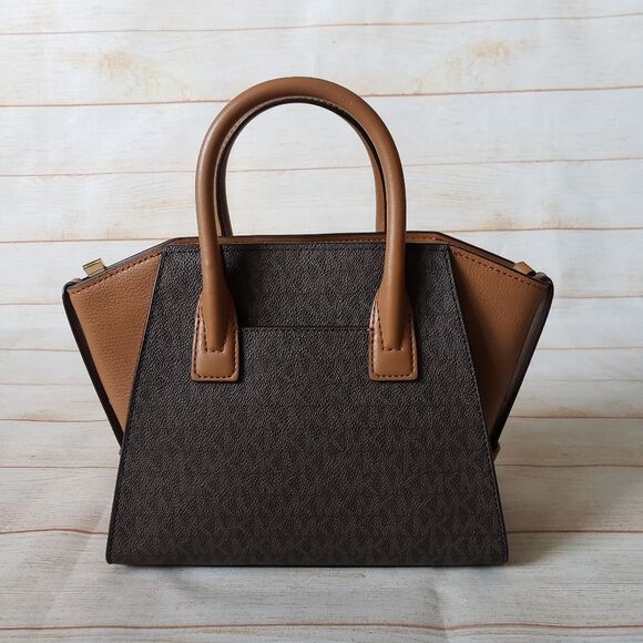 Michael Kors Signature Logo Avril Top Zip Satchel/Crossbody Handbag Small Brown - Picture 6 of 16